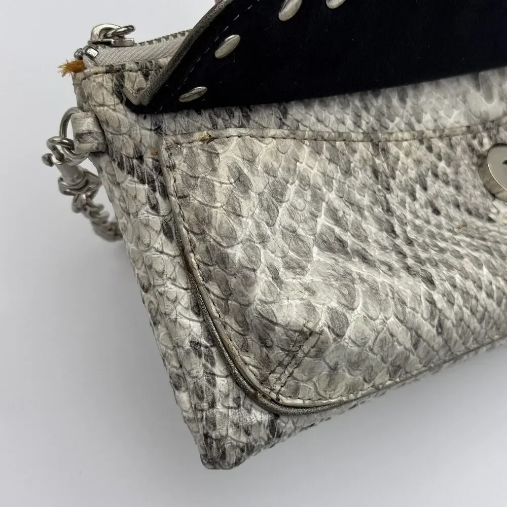 Kathy Van Zeeland Y2K Shoulder Clutch Bag Snakeskin Studded Chain Heart Charms